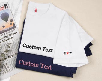 Personalized Embroidered T-Shirts-Custom Text Shirt,Custom Embroidery Tee,Embroidered Crewneck T Shirt,Unisex Embroidered Tee,Couple Gifts