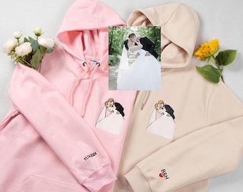 Custom Portrait Embroidered Hoodie-Personalized Outline Photo Hoodie,Embroidery Portrait from Photo Sweatshirt,Matching Couple Hoodies