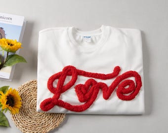 Custom Embroidered Chenille Yarn Sweatshirt-Fuzzy Letters Crewneck Sweatshirt,School Spirit Shirt,Custom Mascot Hoodie,Puffy Letters Hoodie