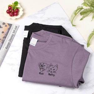 T-shirt brodé personnalisé avec photo d'animal de compagnie et nom - Portrait de chien personnalisé, T-shirt personnalisé portrait de chien, T-shirt personnalisé chat