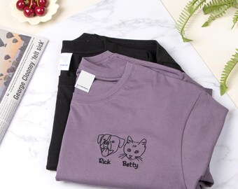 Custom Embroidered T Shirt with Pet Photo and Name-Personalized Dog Portrait Embroidered Tee,Custom Dog Portrait Shirt,Custom Cat T Shirt
