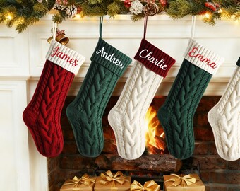 Personalized Christmas Stocking: Embroidered Name Stockings, Custom Knit Stocking, Xmas Gift