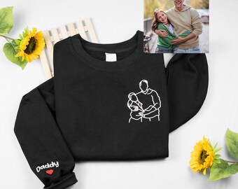 Custom Embroidered Portrait Sweatshirt-Personalized Dad Portrait Sweatshirt from Photo,Custom Embroidered Dad Hoodie,Sweatshirt for New Dad