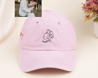Personalized Embroidered Portrait Hat-Custom Baseball Cap with Photo,Couples Embroidery Dad Hat,Custom Washed Dad Cap,Unisex Baseball Hat