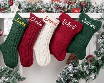 Personalized Christmas Stockings, Embroidered Knit Name Stockings, Family Stocking with Name, Bone Shaped Stocking, Xmas Puppy Gifts