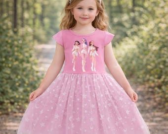 K Pop Demon Hunter Dress, Demon Hunter Slayer Dress For Kids, Fantasy Girl Birthday Dress, Demon Hunter Frok, Perfect Gift For K Pop Fans .