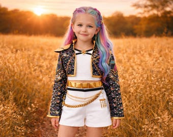 K Pop Demon Hunter Costume, White Gold K Pop Inspired Outfit For Girl, K Pop Demon Slayer Costume, Fantasy Girl Cosplay Dress, KPop Fan Gift