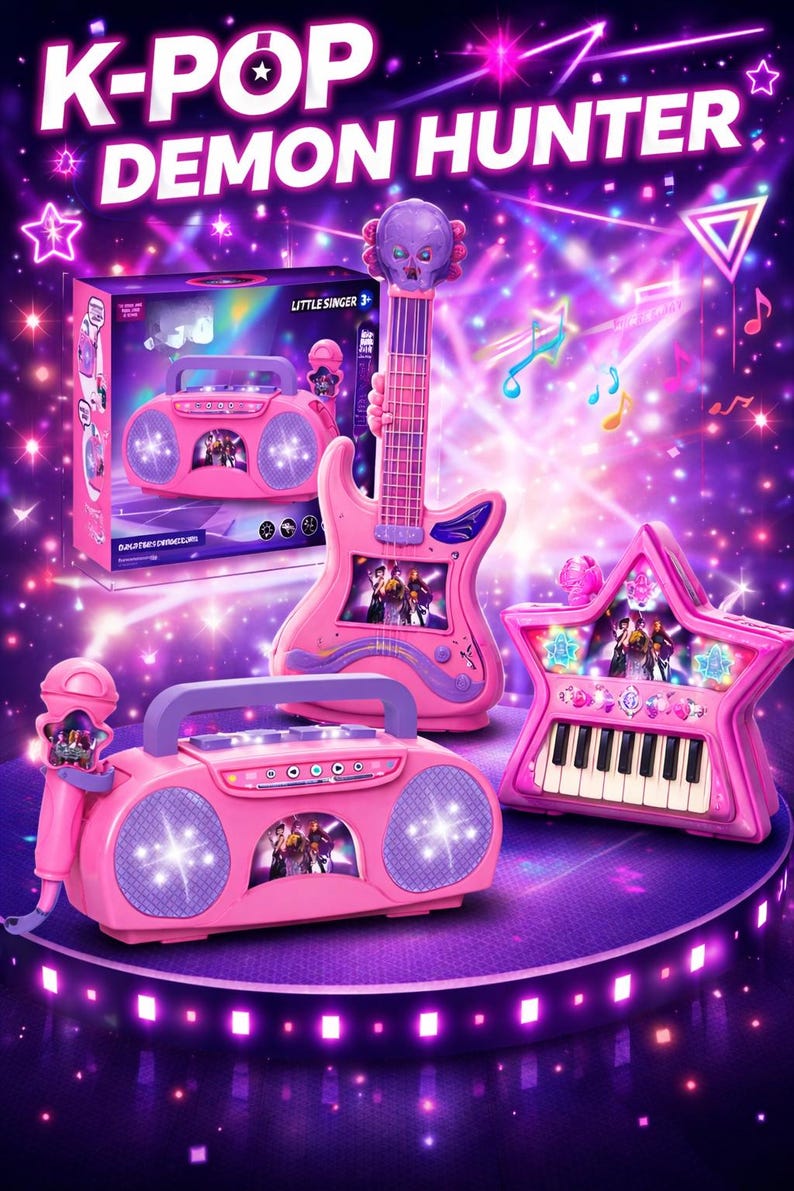 Huntrix Microphone Roun K Pop Demon Hunter Music Instruments for Kids, Light UP Karaoke Guitar ...