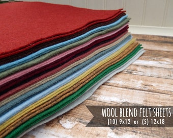 Wool Felt Sheets, Merino Wool, You Choose Size and Color - 10 - 9x12 or 5 - 12x18 - Flower Supplies - Felt Banners - Wool Blend Felt