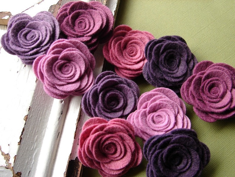 Wool Blend Felt Fabric Flowers Large Posies Vineyard Collection Felt Flowers image 2