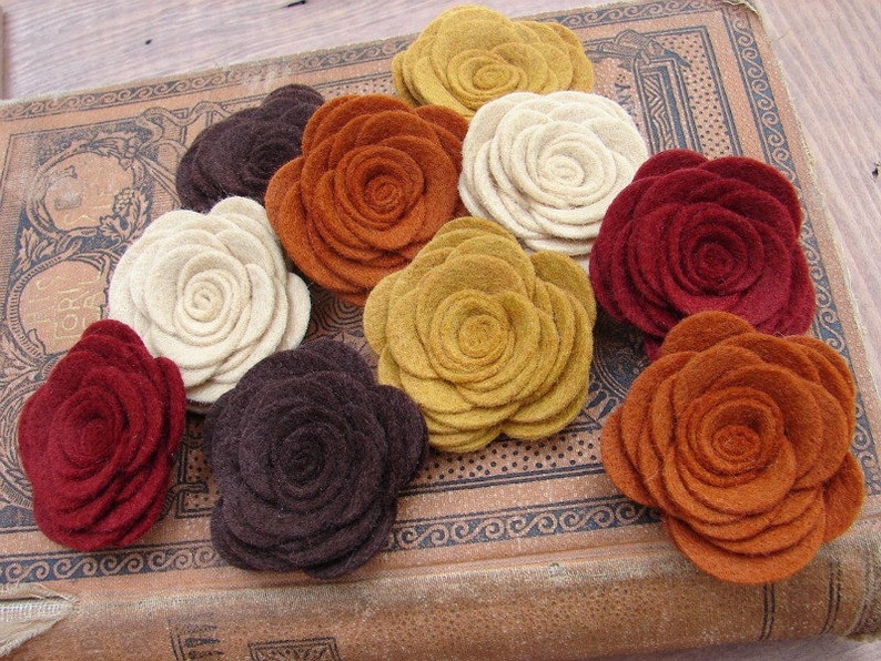 Wool Felt Flowers Large Posies Autumn Collection the Etsy