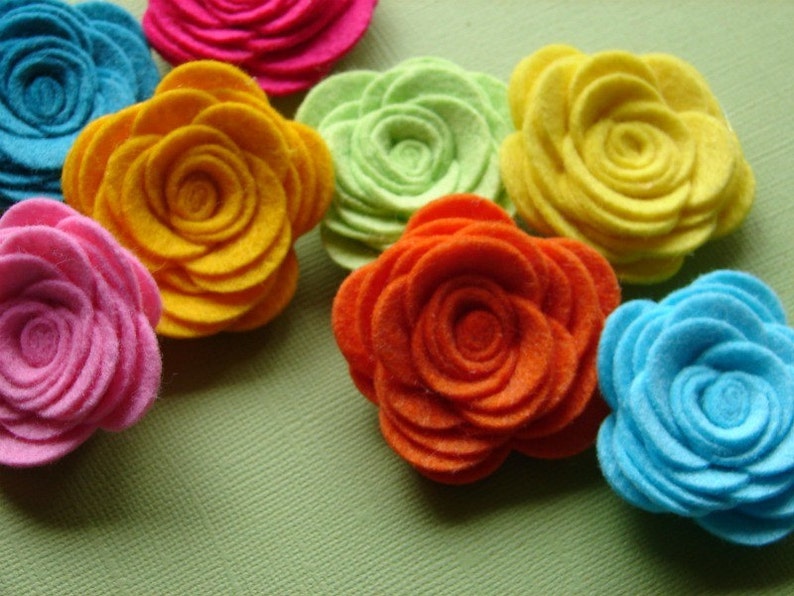 Wool Felt Flowers Tropical Large Posies The Original Wool Felt Posies Bright Colors Summer image 2