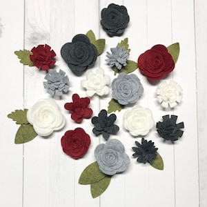 Wool Felt Flowers - DIY Felt Flowers - Winter Flannel - Farmhouse - Handmade - felt flower kit - gray felt