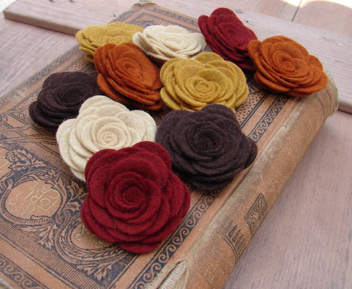 Wool Felt Flowers Large Posies Autumn Collection the Etsy