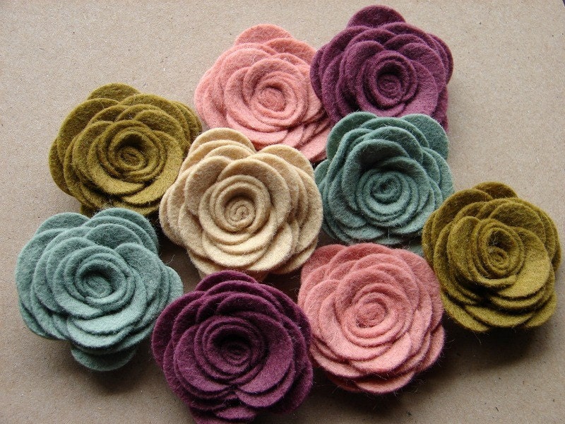 Wool Felt Fabric Flowers - Simply Pink Collection - Felt Flowers