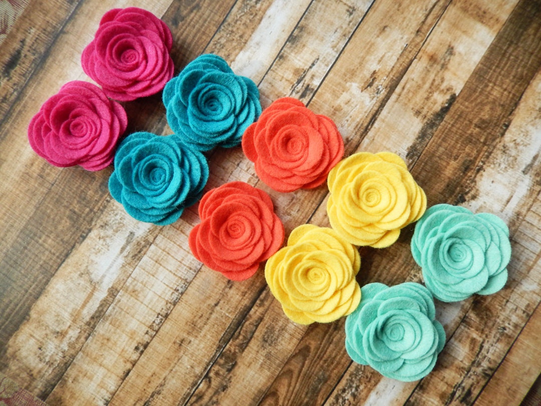 Wool Felt Flowers Large Posies spring Break Collection Set of 10 Etsy