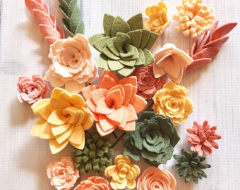 Loose Felt Succulents and Felt Flowers - Spring - Blush Pink - Create Headbands, DIY Wreaths, Garland, Vertical Garden, Baby Shower, Wedding