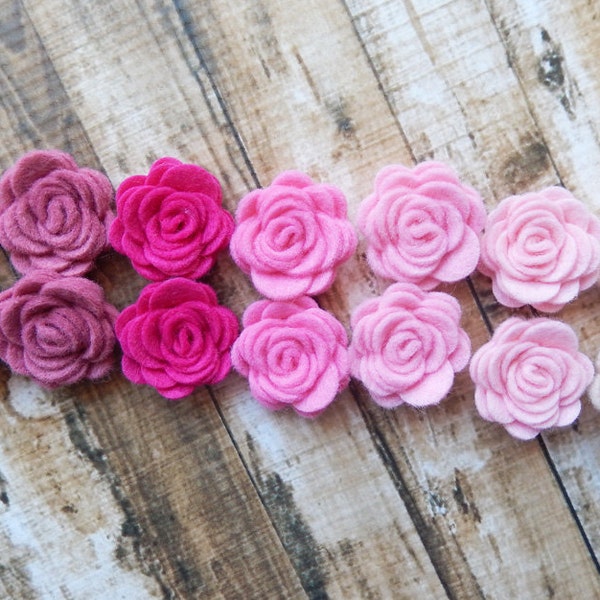 Wool Felt Pink Posies - Dimensional Flowers - The Original Mini Wool Felt Posies - Set of 14 - Valentines