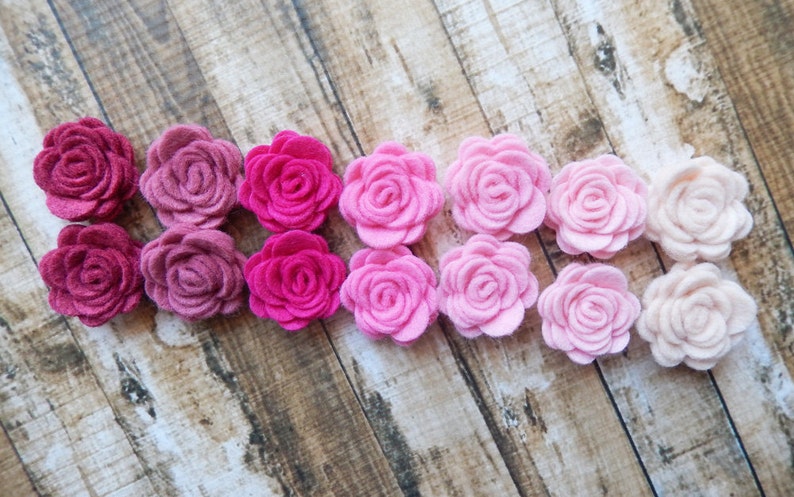 Wool Felt Pink Posies Dimensional Flowers The Original Mini Wool Felt Posies Set of 14 Valentines 2 sets