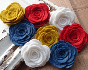 Americana Collection, Red White and Blue, Felt Flowers, 4th of July, Felt Roses, Merino Felt