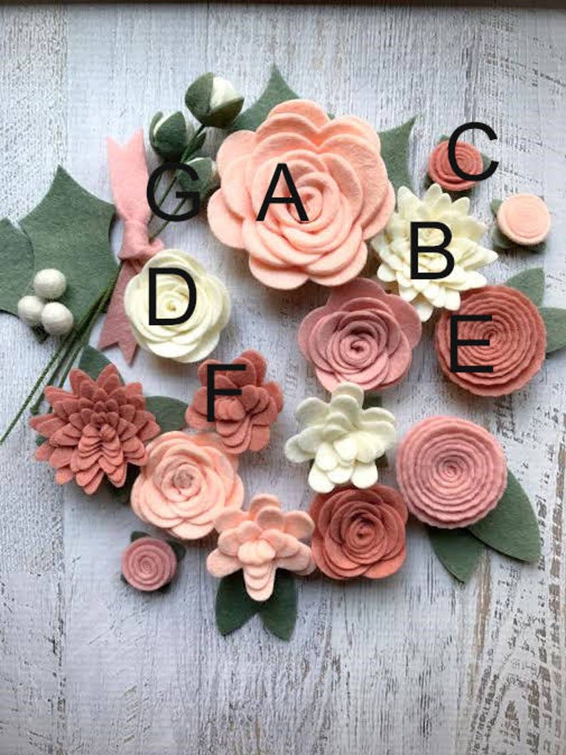 Christmas Felt Flowers, Blush Pink, Felt Roses, Loose Flowers, Felt Garlands, Baby Shower, Wedding, Farmhouse decor, Nursery image 5