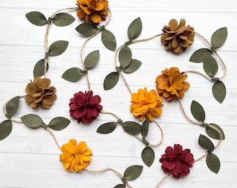 QUICK SHIP - Felt Bloom Flower Garland, Fall, Autumn Wedding, Felt Garland, Home Decor, Baby Shower, Wedding Shower, Pumpkin, Red Maple