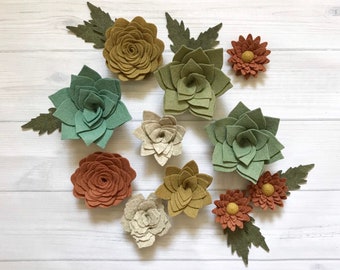 October Felt Succulents, 3 inch Loose Succulents, Wool Felt Flowers, Wedding decor, Autumn succulents, Baby Shower, Farmhouse decor