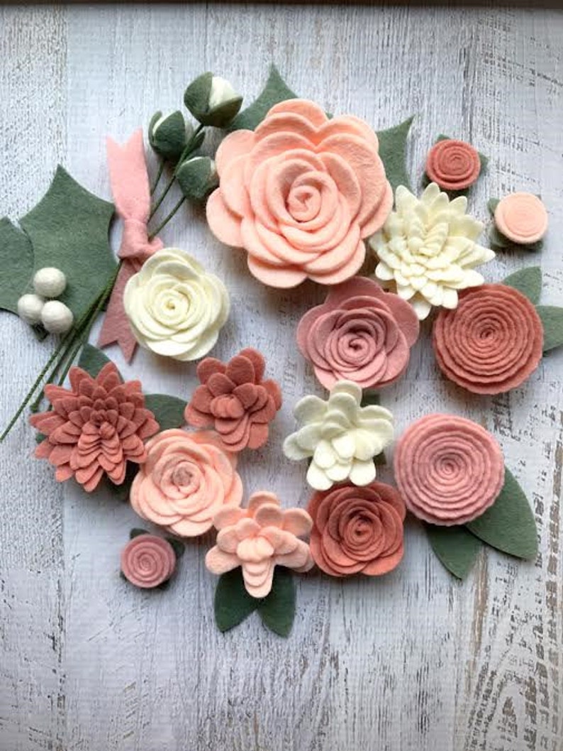 Christmas Felt Flowers, Blush Pink, Felt Roses, Loose Flowers, Felt Garlands, Baby Shower, Wedding, Farmhouse decor, Nursery image 1