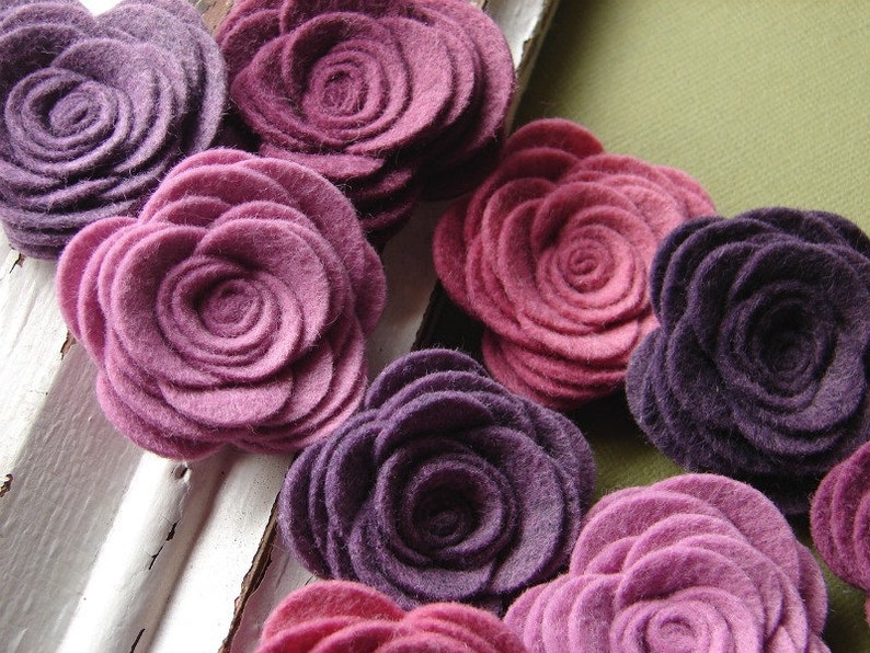 Wool Blend Felt Fabric Flowers Large Posies Vineyard Collection Felt Flowers image 3