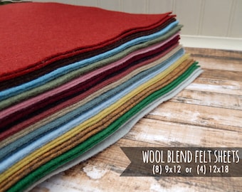 Wool Blend Sheets - You Choose Size 8 - 9x12 or 4 - 12x18 - Merino Wool Felt - NEW COLORS 2020 - DIY Crafting