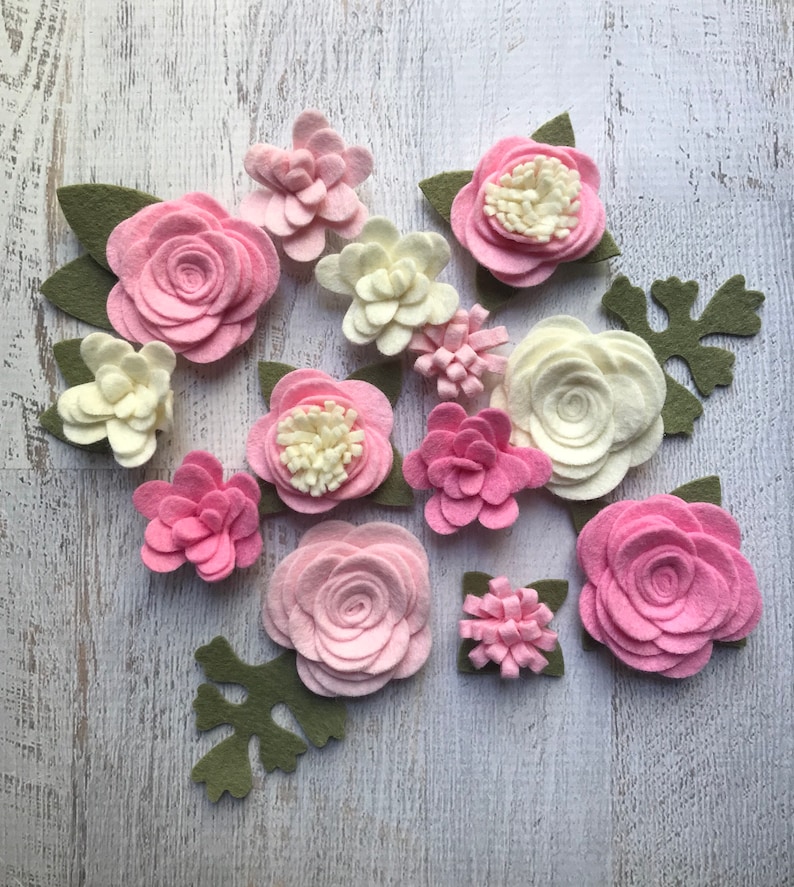 Wool Felt Fabric Flowers Simply Pink Collection Felt Etsy