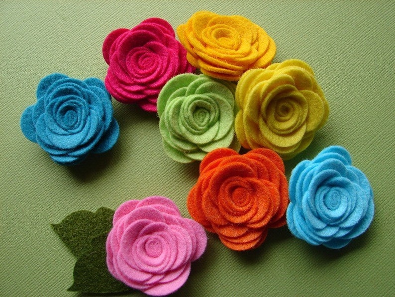 Wool Felt Flowers Tropical Large Posies The Original Wool Felt Posies Bright Colors Summer image 1