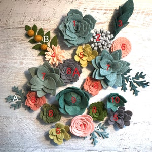 Felt Succulents / Felt Flowers / Loose Succulents / blush pink felt flowers / Boho Decor / Felt Garden / Succulent Garland / 18 Succulents image 5