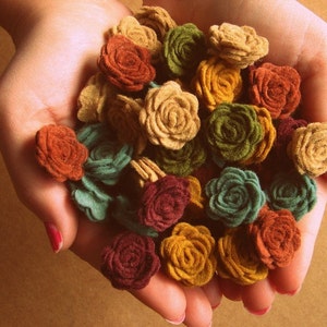 Felt Flowers Mother Earth or YOU PICK your Custom Colors - 24 Mini Posies - Felt Roses - DIY Felt flowers - Flowers Garland - felt posies