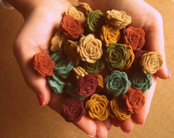 Felt Flowers Mother Earth or YOU PICK your Custom Colors - 24 Mini Posies - Felt Roses - DIY Felt flowers - Flowers Garland - felt posies