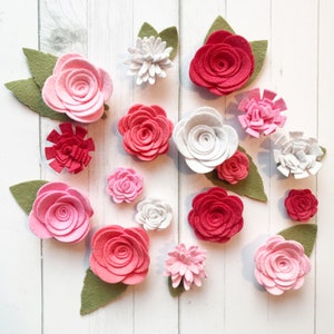Valentine Flowers  - DIY Felt Flowers - Felt Flower Kit - Wool Blend Felt Flowers -Pink Felt - Handmade