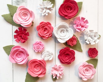 Valentine Flowers  - DIY Felt Flowers - Felt Flower Kit - Wool Blend Felt Flowers -Pink Felt - Handmade