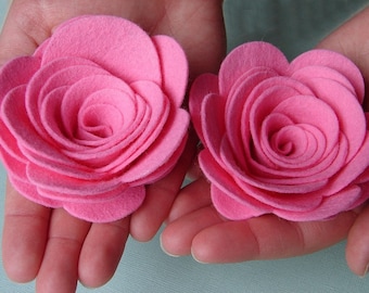 Wool Felt Flowers -  XX Large Posies 3-1/2" - Dimensional Flowers Set of 4