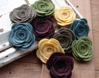 Wool Felt Flowers, Large Posies, Vintage Collection, The Original Wool Felt Posies, Green Felt, Wreath