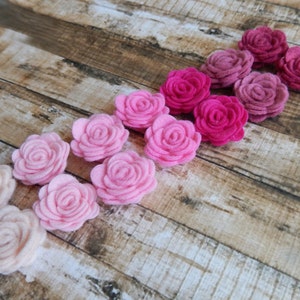 Wool Felt Pink Posies Dimensional Flowers The Original Mini Wool Felt Posies Set of 14 Valentines 1 set