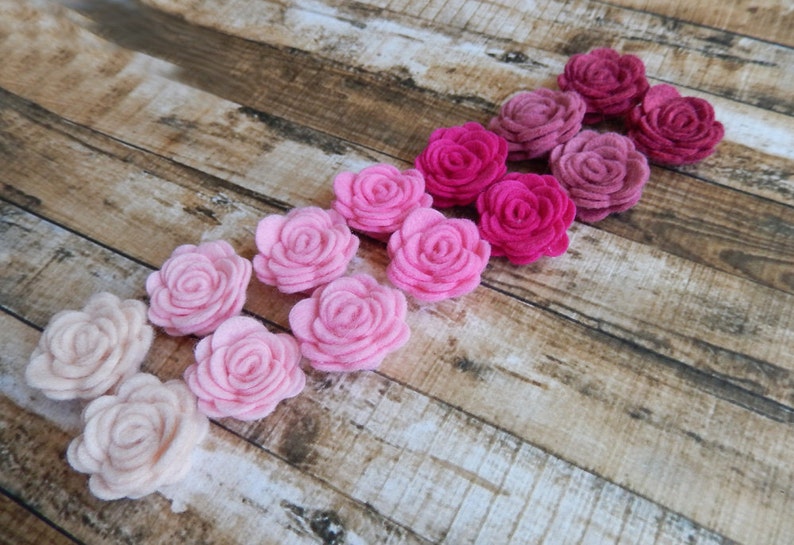 Wool Felt Pink Posies Dimensional Flowers The Original Mini Wool Felt Posies Set of 14 Valentines 1 set