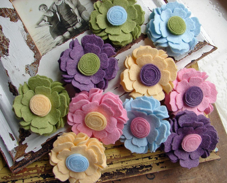 Wool Felt Flower Spring Time Collection Blossoms Dimensional Wool Felt Flowers image 1