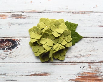 Wool Felt Fabric Hydrangea - Pea Soup  Set of 2