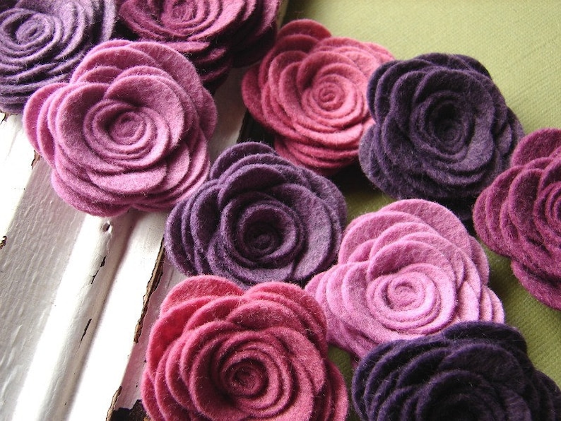 Wool Blend Felt Fabric Flowers Large Posies Vineyard Collection Felt Flowers image 1