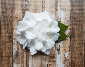 White Hydrangea - White Felt - Merino Felt - Set of 2