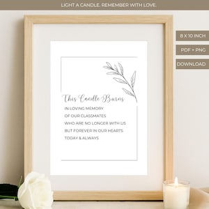 Dit Candle Burns Memorial-tafelbord | In Loving Memory afdrukbaar | Aandenken begrafenis of klasreünie | Viering van het leven | 06-004