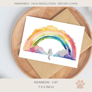 Carte de sympathie Chat | perte du chat | Perte d'un animal de compagnie | de condoléances arc-en-ciel | téléchargement immédiat | à la douce mémoire | Célébration de la vie | C420