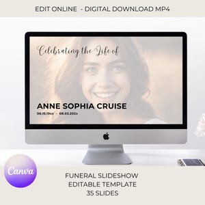 Funeral Slideshow Template Canva | Memorial Slideshow | In Loving Memory | Celebration of Life presentation |  Obituary Template | TEMP002