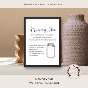 Barattolo dei ricordi, cartello da tavolo per matrimonio + biglietti d'auguri / cartello da tavolo minimalista per matrimonio / celebrazione della vita / libro degli ospiti alternativo stampabile, 11-001a
