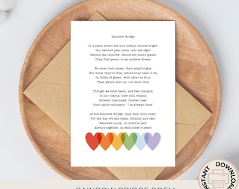 Machine à écrire Rainbow Bridge Poème | Carte de sympathie numérique pour animaux de compagnie | Cadeau de condoléances pour chien PDF | Carte La perte d'un chat, Pour un souvenir affectueux | imprimable | C416
